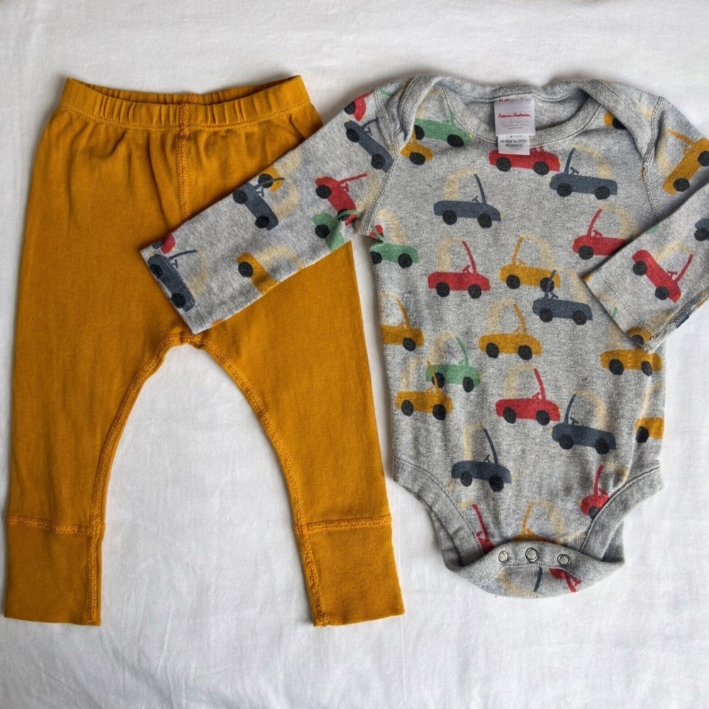 Hanna Andersson Baby Outfit 6–12M | Organic Cotton Car Bodysuit + Pants